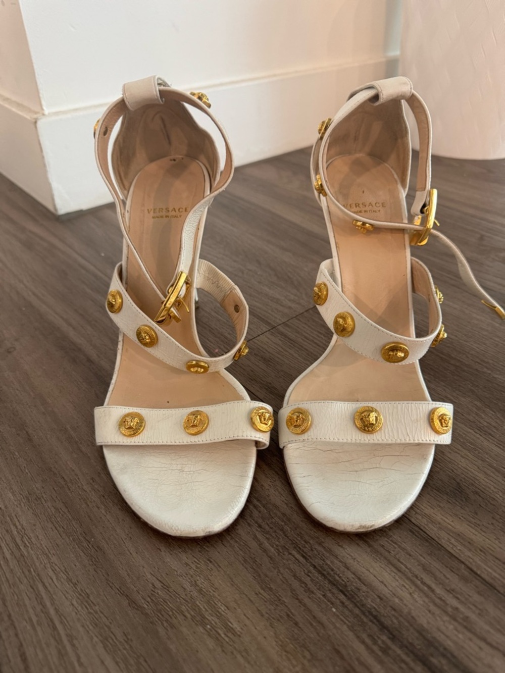 Versace Medusa Insignia heels with Gold Medallions